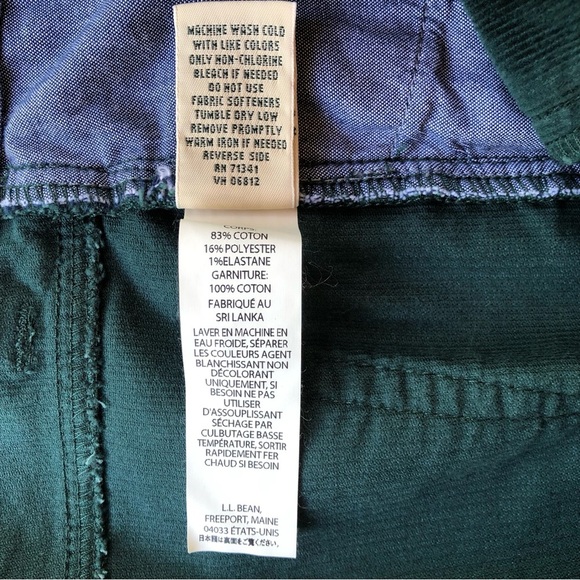 L.L. Bean Forest Green Corduroy Flare Classic 5 Pocket Pants Size 10 Regular - Picture 9 of 9